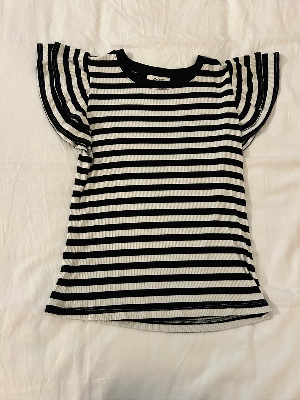 Striped Flutter Sleeve Tee in Black & White by O'Neill